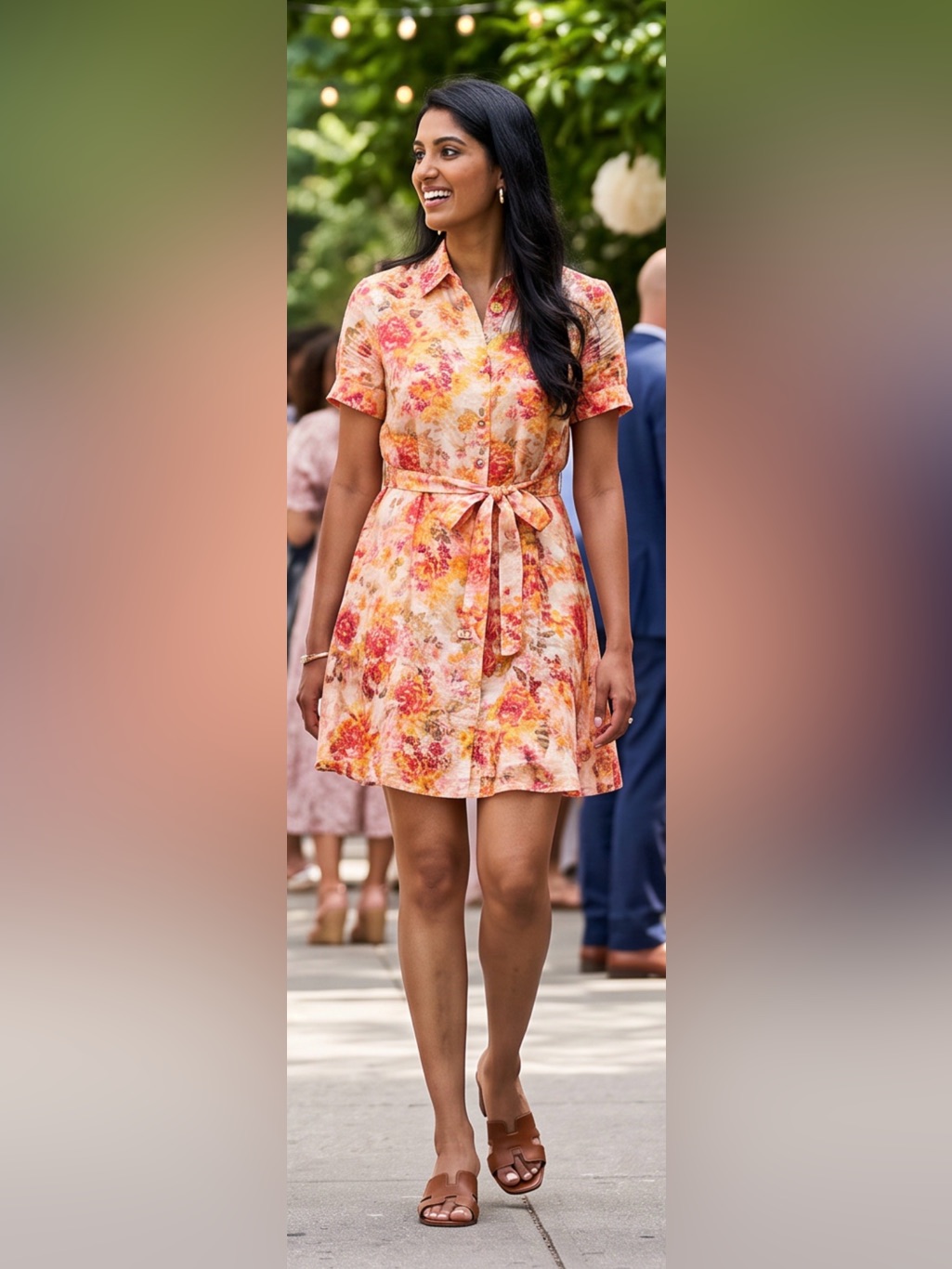 Cece Ivory Dress With Orange And Pink Floral Accents